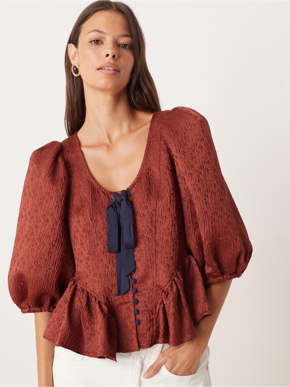 Free People Pamela bow top in spiced rum